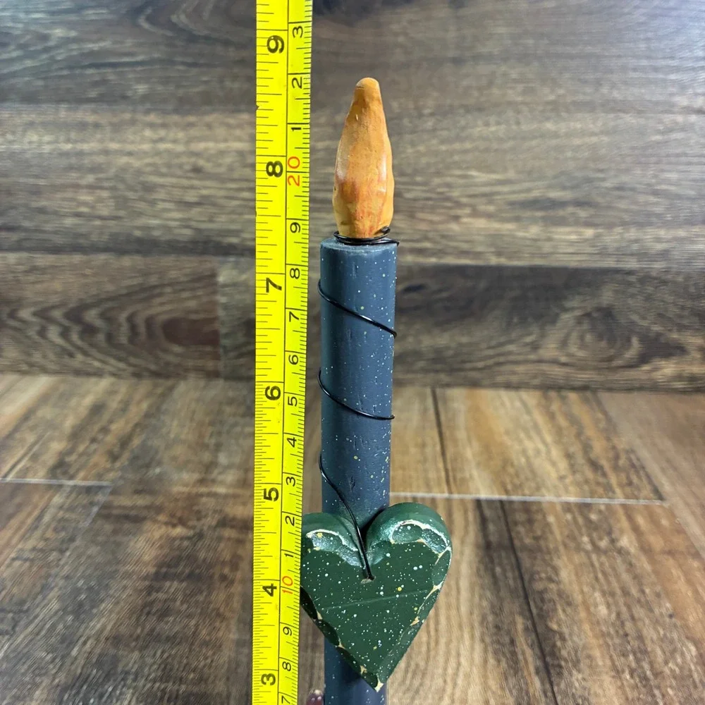 Primitive Wooden Candle Set 3 Rustic Heart Star Base Distressed Folk Art Decor